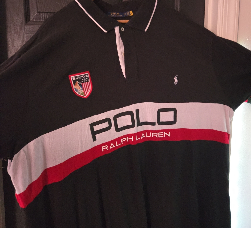 Polo by Ralph Lauren Black and Red Polo Shirt with Crest